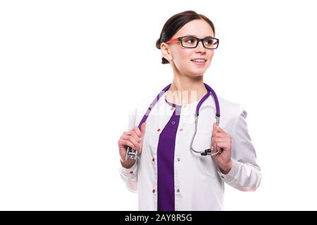 Young beautiful female doctor isolated on white background Stock Photo