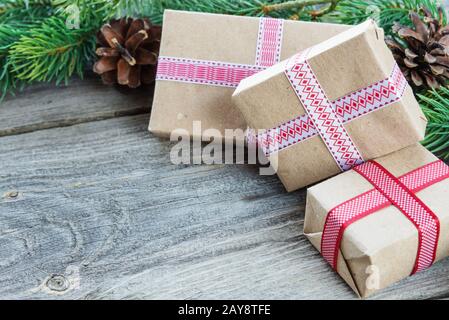 Christmas composition with gift boxes Stock Photo