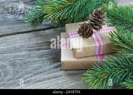 Christmas composition with gift boxes Stock Photo