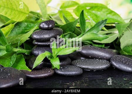 Spa-concept with zen stones and bamboo Stock Photo