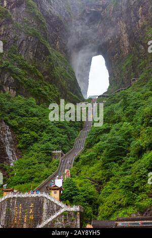 Stairs to Tianmen cave in Tianmenshan nature park - Zhangjiajie China Stock Photo