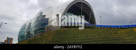 Panoramic view of the Sage Gateshead. This modern building is an international  home for music. It is located on the south bank Stock Photo