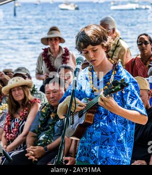 Mo‘okiha O Pi‘ilani: Launch Day Ceremonies: Original Mele (Song) Stock Photo