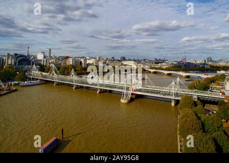 Hungerford & Golden Jubilee  Bridges as seen from London Eye, South Bank, Lambeth, London, England.