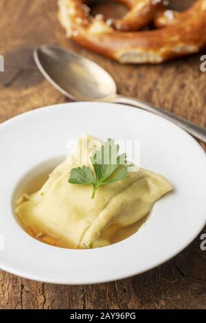 Swabian raviolis in the broth Stock Photo