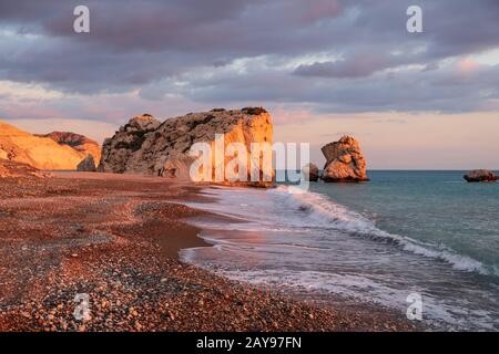 Beautiful afternoon view of the beach around Petra tou Romiou, also known as Aphrodite's birthplace, in Paphos, Cyprus. Stock Photo