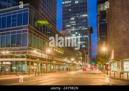 Cityscape with illuminated Frankfurt street Stock Photo