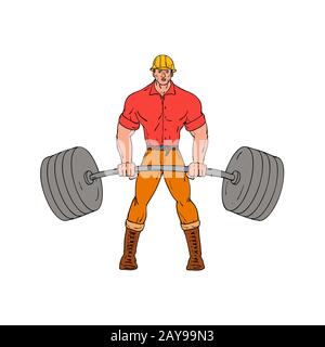 Buffed Lumberjack Lifting Weights Cartoon Stock Photo