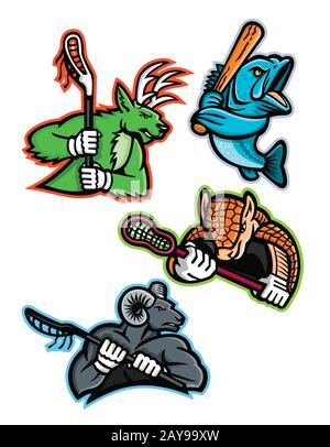 Lacrosse and Baseball Sports Mascot Collection Stock Photo