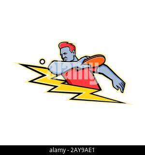 Table Tennis Player Lightning Bolt Mascot Stock Photo