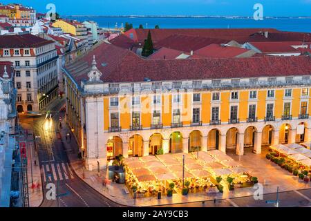 illuminated restaurant at Lisbon square Stock Photo