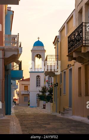 Chora of Andros island early in the morning. Stock Photo