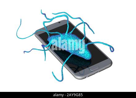 Bacteria found on mobile phone, conceptual illustration Stock Photo