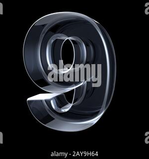 Transparent x-ray number 9 NINE. 3D Stock Photo