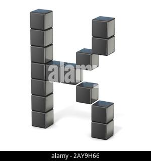 8 bit font. Capital letter K. 3D Stock Photo