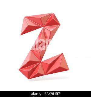 Red modern triangular font letter Z. 3D Stock Photo