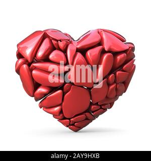 Broken red heart made of red rocks. 3D Stock Photo