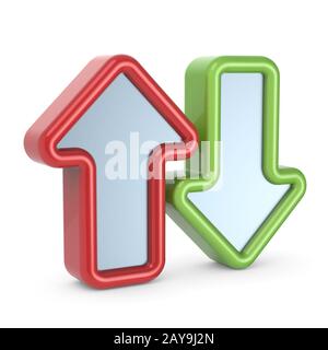 3d rendering of green and red arrows in different directions on white ...