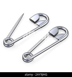 Open and closed safety pins 3D Stock Photo
