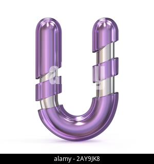 Purple gem with metal core font LETTER U 3D Stock Photo