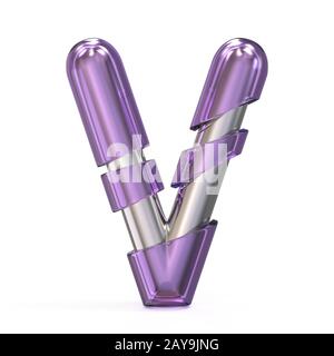 Purple gem with metal core font LETTER V 3D Stock Photo