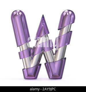 Purple gem with metal core font LETTER W 3D Stock Photo