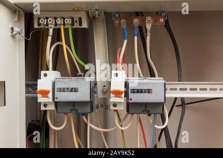 Two electronic electrical meters Stock Photo