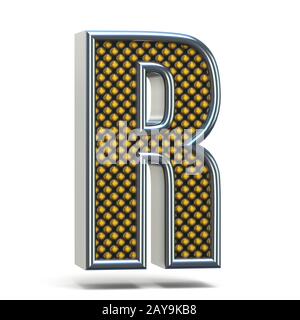 Chrome metal orange dotted font Letter R 3D Stock Photo