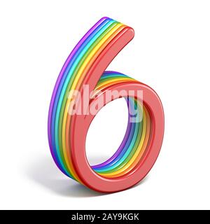 Rainbow font number 6 SIX 3D rendering illustration isolated on white ...