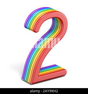 Rainbow font number 2 TWO 3D rendering illustration isolated on white ...