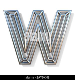 Wire outline font letter W 3D Stock Photo