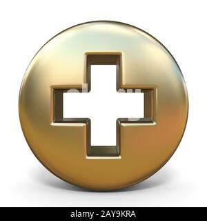 Symbol plus golden sign 3D Stock Photo