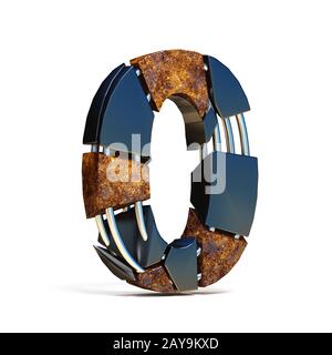 Black brown fracture font number 0 ZERO 3D Stock Photo