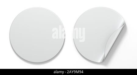 Blank white circle stickers with curved corner 3D Stock Photo