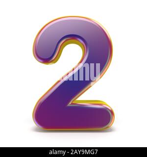 Number TWO 2 purple font yellow outlined 3D rendering illustration