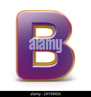 Letter B purple font yellow outlined 3D Stock Photo