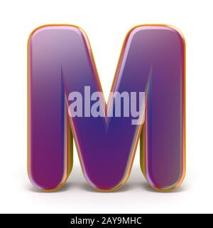 Letter M purple font yellow outlined 3D Stock Photo