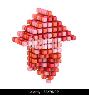 Upload arrow made of different red cubes 3D Stock Photo