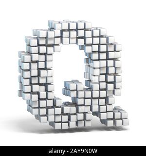 White voxel cubes font Letter Q 3D Stock Photo