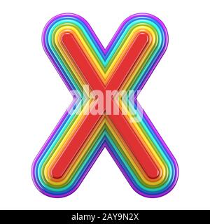 Concentric rainbow font letter X 3D Stock Photo