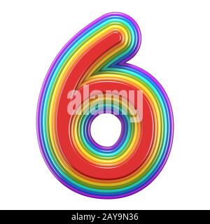 Concentric rainbow number 6 SIX 3D rendering illustration isolated on ...