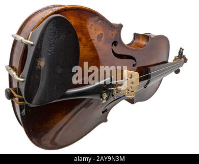 Old dark brown Violin isolated on white Stock Photo
