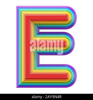 Concentric rainbow font letter E 3D Stock Photo