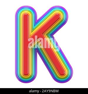 Concentric rainbow font letter K 3D Stock Photo