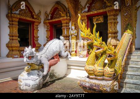 Statues in Wat Buppharam temple, Chiang Mai, Thailand Stock Photo