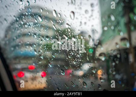 Rain drops on a car window Stock Photo