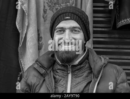 Portrait of a shop keeper, Bazaar Road, Leh, Ladakh, India Stock Photo