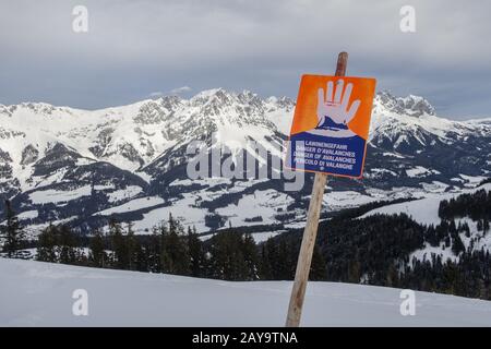 Avalanche warning signs in the Austrian Alps Stock Photo