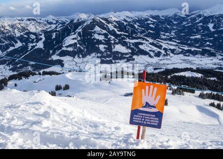 Avalanche warning signs in the Austrian Alps Stock Photo