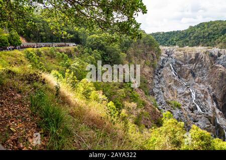 View of the Barron Falls near Kuranda from the train viewpoint Stock Photo